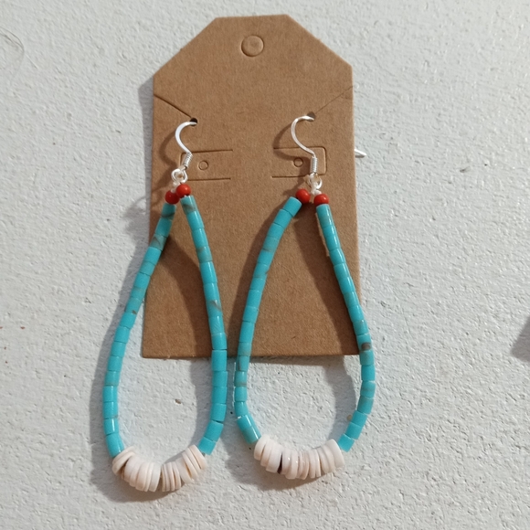 New Turquoise heishi Jacla earrings 2.5"L boho trib… - Picture 2 of 2